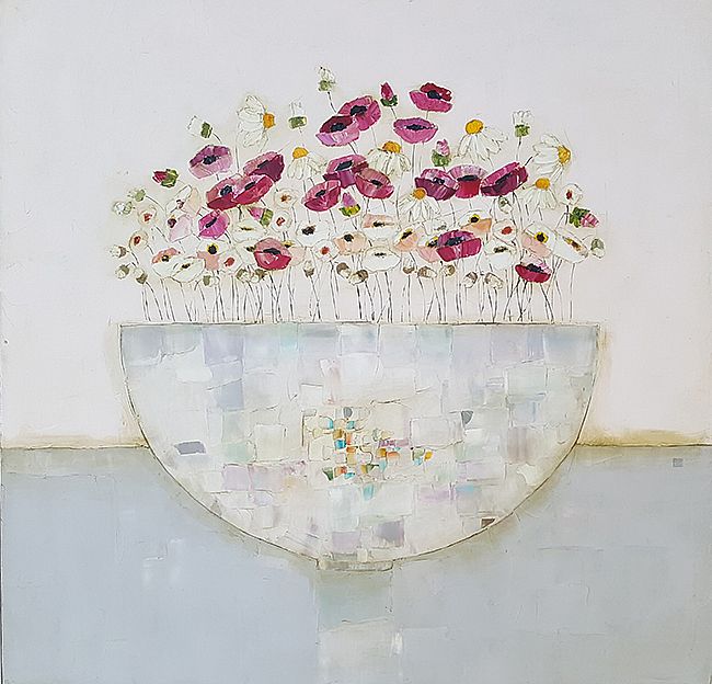 Eithne  Roberts - Poppies, daisies and mixed white bowl